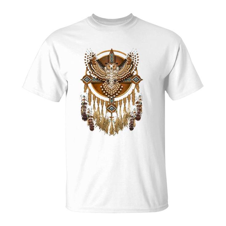 Native American Beadwork Owl Mandala Gift For Women Men T-Shirt