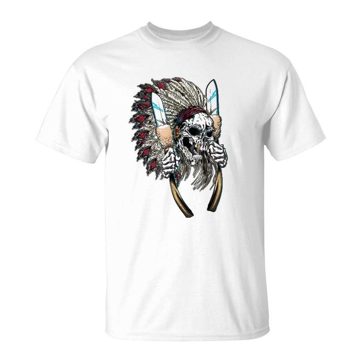 Native American Indian Headdress Skull T-Shirt