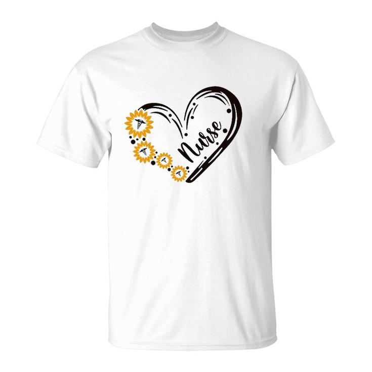 Nurse Caduceus And Flower Heart Shape Nursing Life T-Shirt
