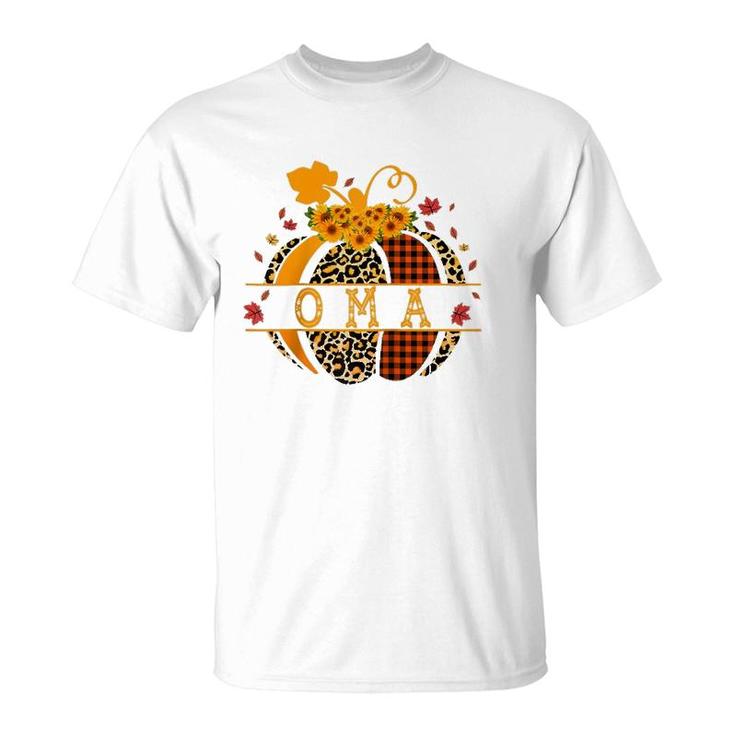 Oma Pumpkin Leopard Print Sunflower Grandma Buffalo Plaid  T-Shirt