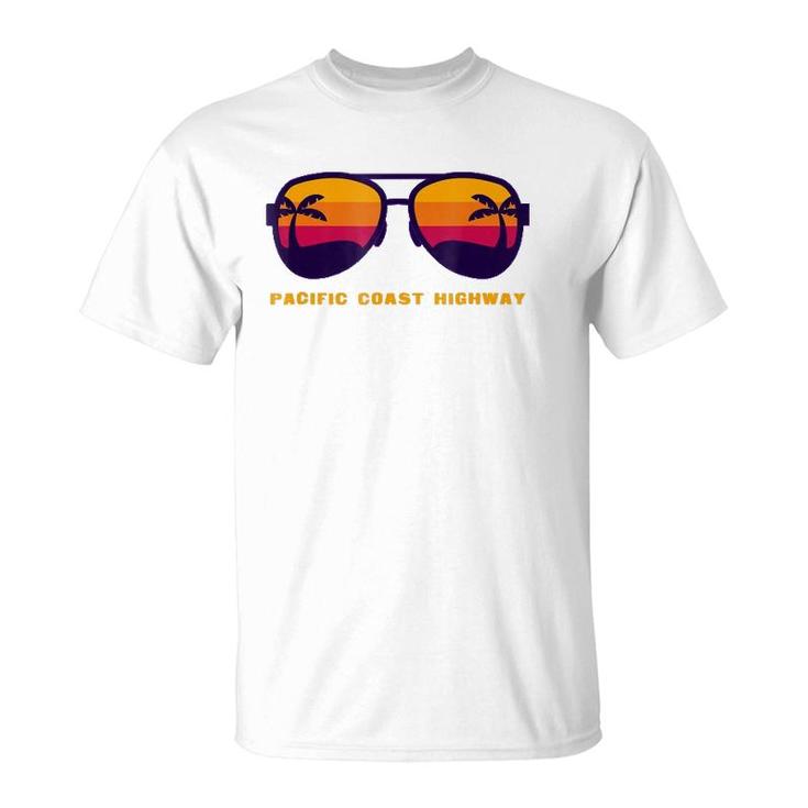 Pacific Coast Highway - Sunglasses - Palm Trees & Sun  T-Shirt