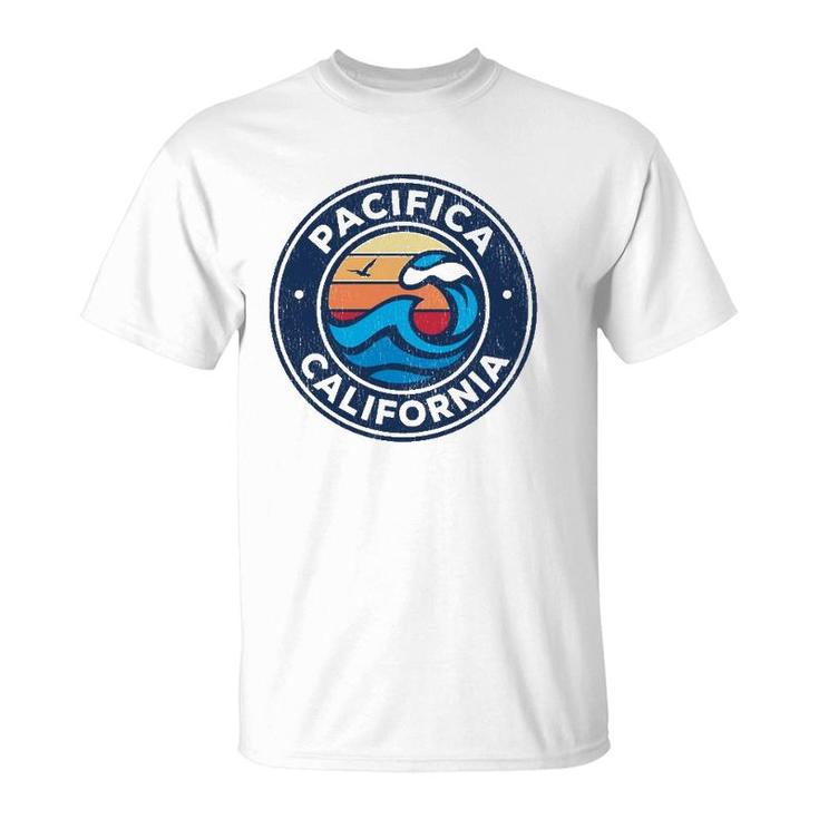 Pacifica California Ca Vintage Nautical Waves Design T-Shirt