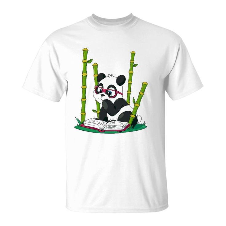 Panda Bear Book Worm Nerd Reading Bamboo Jungle Gift T-Shirt