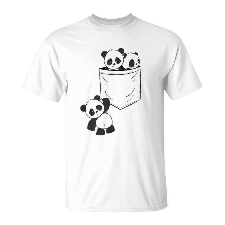 Panda Lovers Cute Kawaii Baby Pandas In Pocket V-Neck T-Shirt