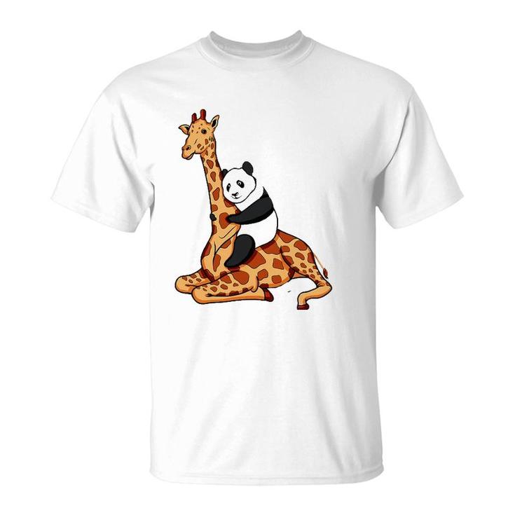 Panda Riding Giraffe Animal Lover Gift T-Shirt