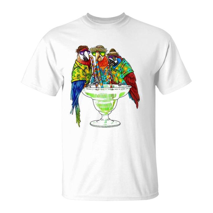 Parrots Drinking Margarita Hawaiian Vacation Birds Raglan Baseball Tee T-Shirt