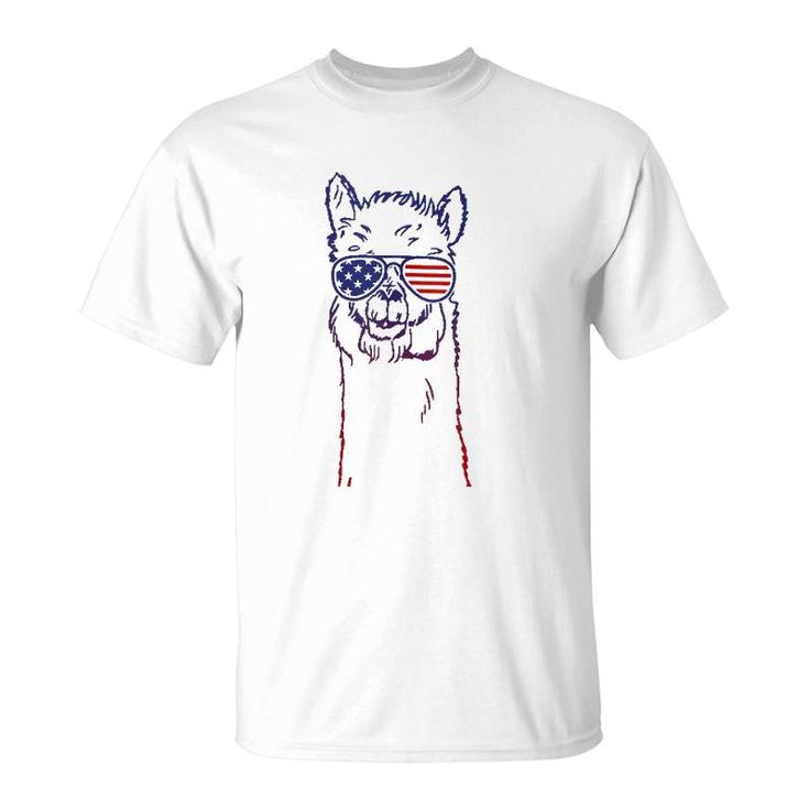 Patriotic Llama Alpaca  - American Usa Flag  T-Shirt