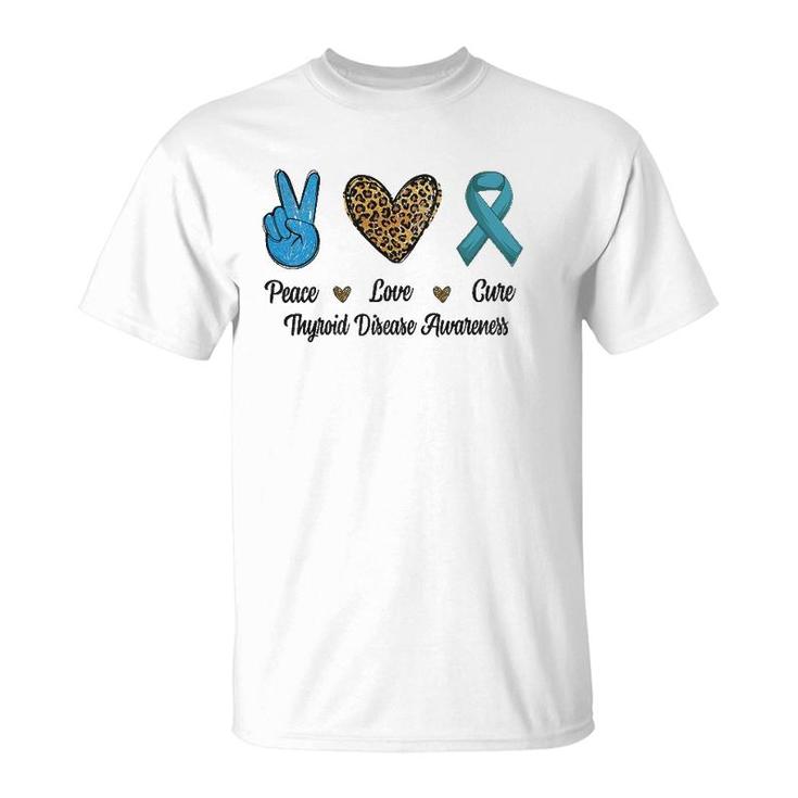 Peace Love Cure Thyroid Disease Awareness Survivor Leopard T-Shirt