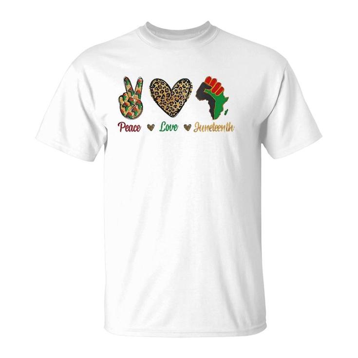 Peace Love Juneteenth Black Pride Independence Day Leopard V-Neck T-Shirt