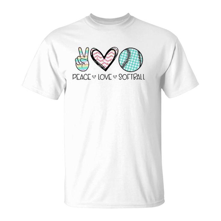 Peace Love Softball Cute Design For Women Teen Girls T-Shirt