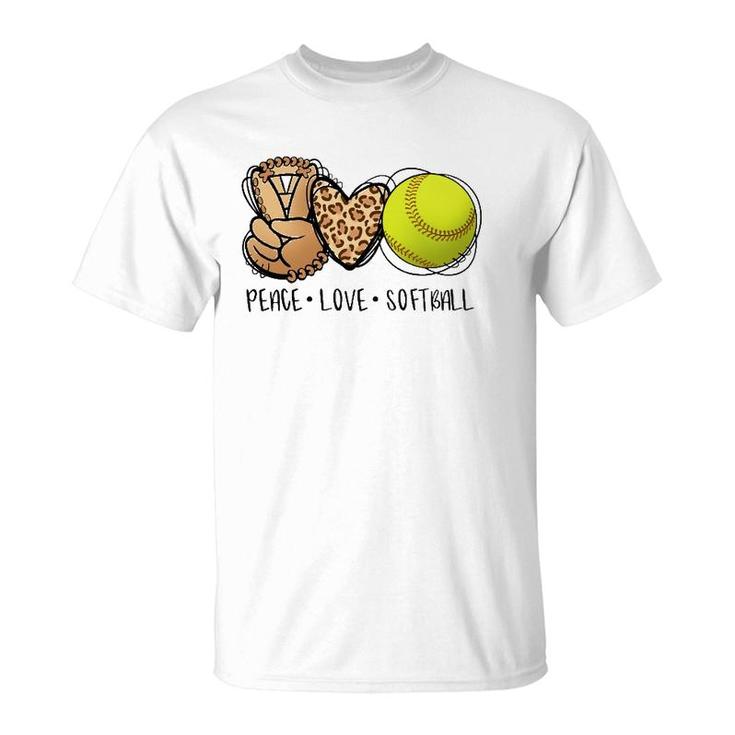 Peace Love Softball Mom Leopard Print Mother's Day Softball T-Shirt