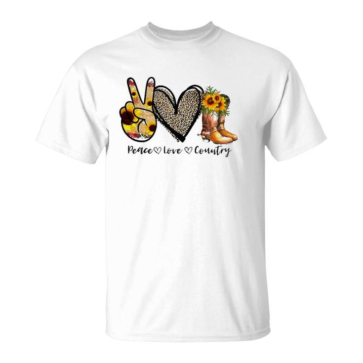 Peace Sunflower Peace Love Country Cowgirl Midwest Girl Boot T-Shirt