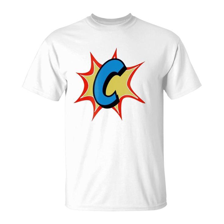 Personalized Comic Book, Letter Initial C, Cartoon T-Shirt