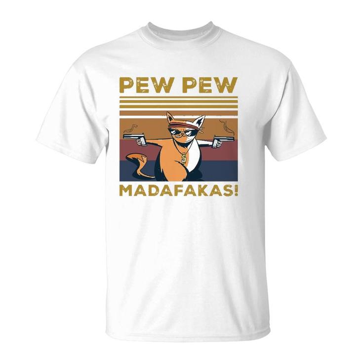 Pew Pew Madafakas Funny Cat Lover Gift Vintage Retro Pullover T-Shirt