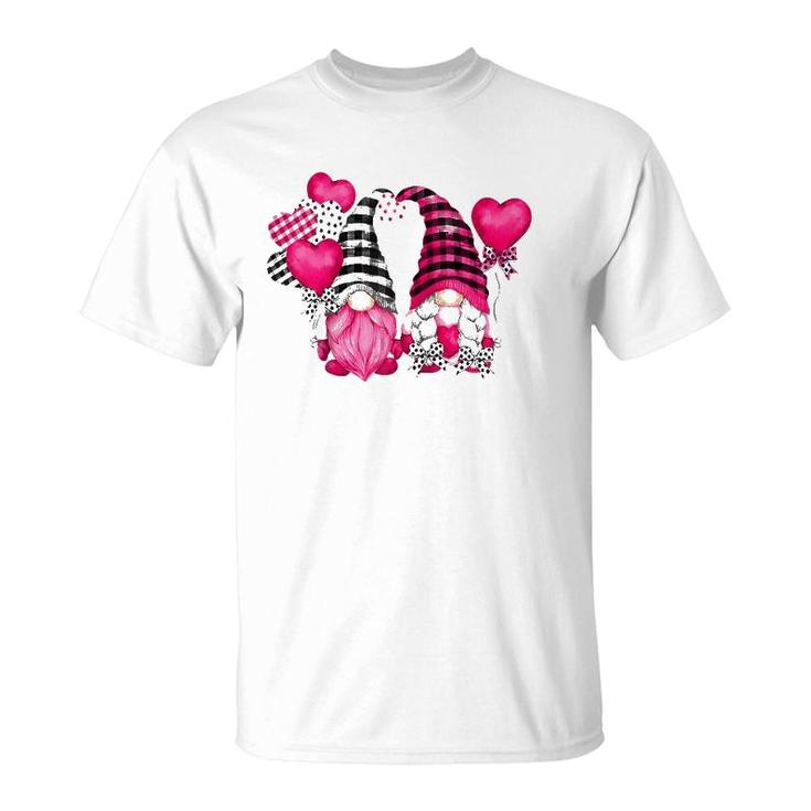 Pink Buffalo Plaid And Heart Balloons Valentine's Day Gnome Raglan Baseball Tee T-Shirt