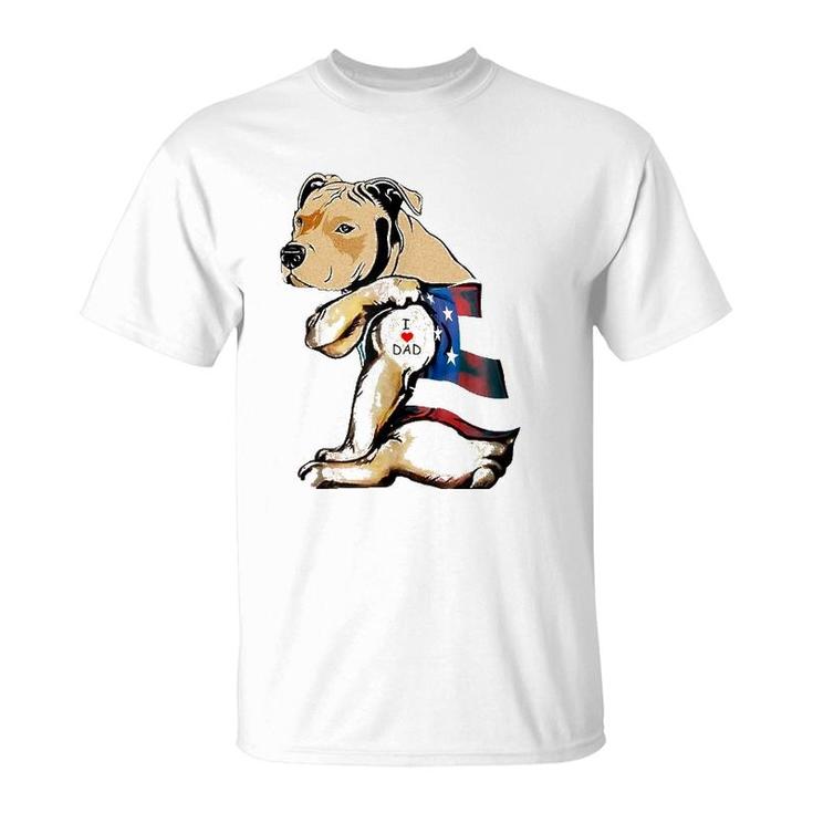 Pitbull Dog Tattoo I Love Dad T-Shirt
