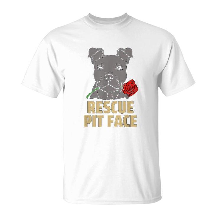 Pitbull Rescue Pit Face  Funny Cute Pitbull Lovers T-Shirt