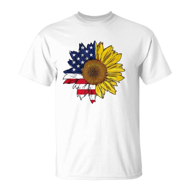 Plus Size Graphic Sunflower Painting With American Flag  T-Shirt