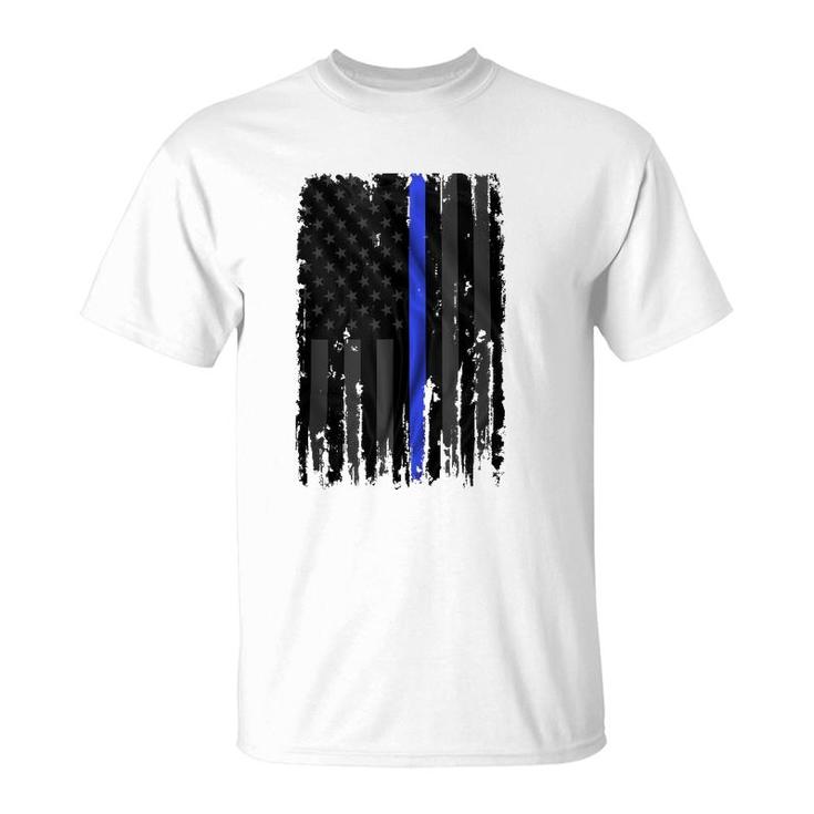 Police Blue Lives Matter Distressed Us Flag Thin Blue Line  T-Shirt