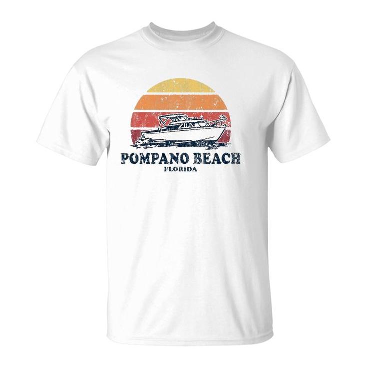 Pompano Beach Fl Vintage Boating 70S Retro Boat Design T-Shirt