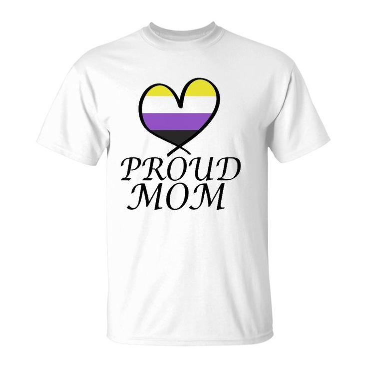 Proud Mom Heart Flag Lgbt Gay Pride Support Nonbinary Lgbtq  T-Shirt