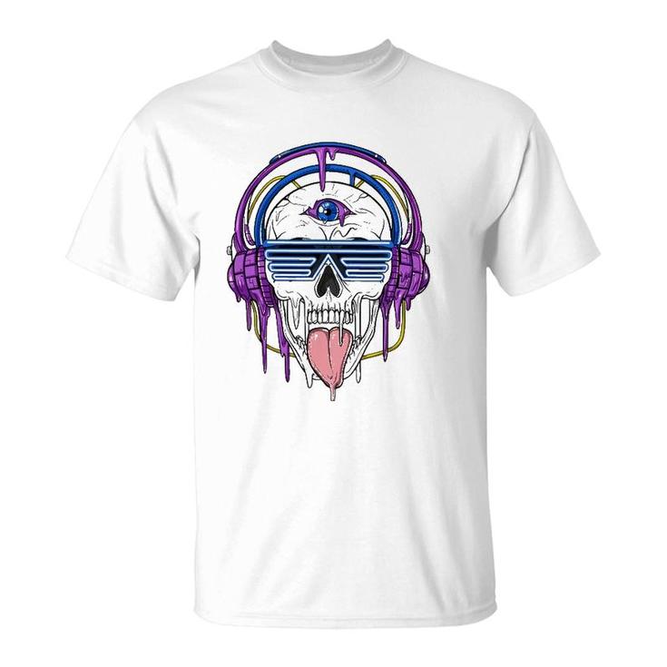 Psychedelic Skull Headphones Psytrance Techno Edm Festival T-Shirt