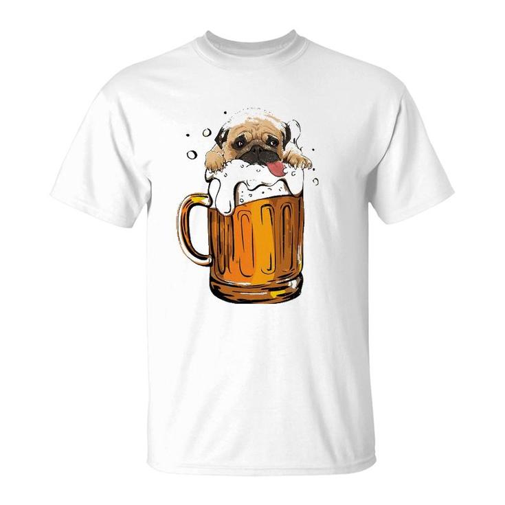 Pug Dog Beer Drinking  Funny Cute Dog Lovers Gifts T-Shirt