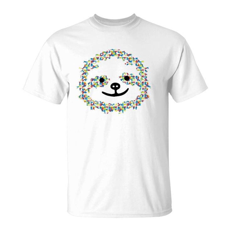 Puzzle Piece Ribbon Sloth Face Cool Autism Awareness Gifts T-Shirt