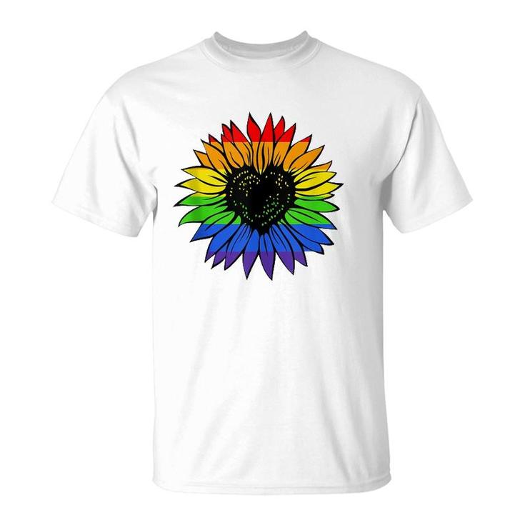 Rainbow Sunflower Lgbt Gay Lesbian Pride  T-Shirt