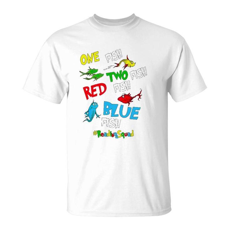 Reading Teacher Squad One Two Red Blue Fish Funny T-Shirt