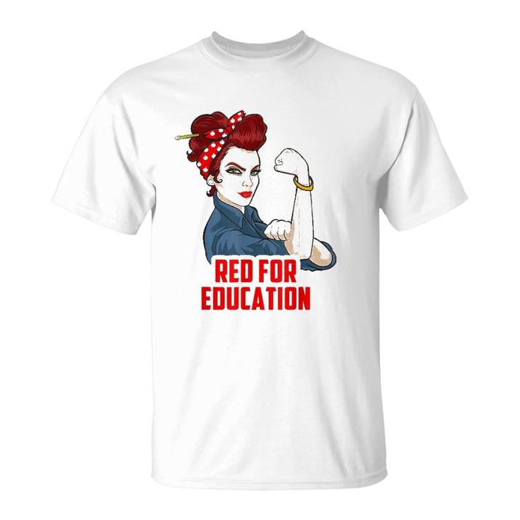 Red For Education Strong Women Teacher  Women Men Kids T-Shirt