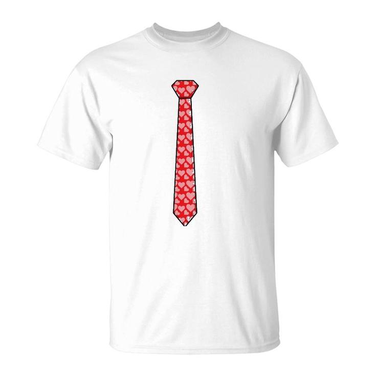Red Tie With Hearts Cool Valentine's Day Funny Gift T-Shirt