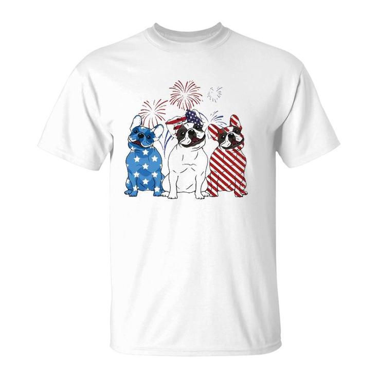 Red White Blue French Bulldog Usa Flag 4Th Of July T-Shirt