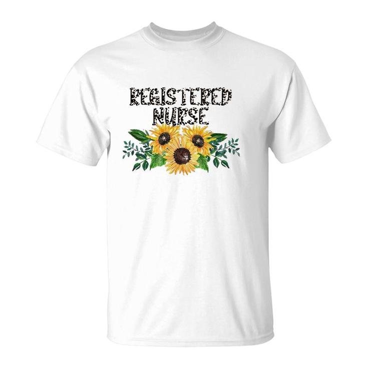 Registered Nurse Leopard Text Sunflower Rn Gift T-Shirt