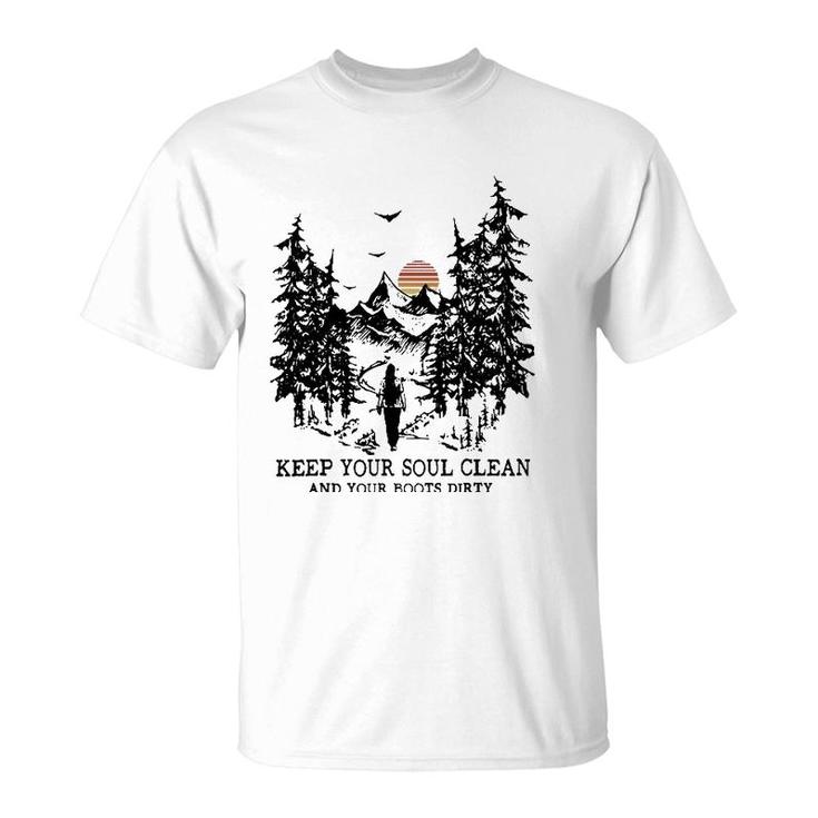 Retro Hiking Camping Keep Your Soul Clean & Your Boots Dirty  T-Shirt
