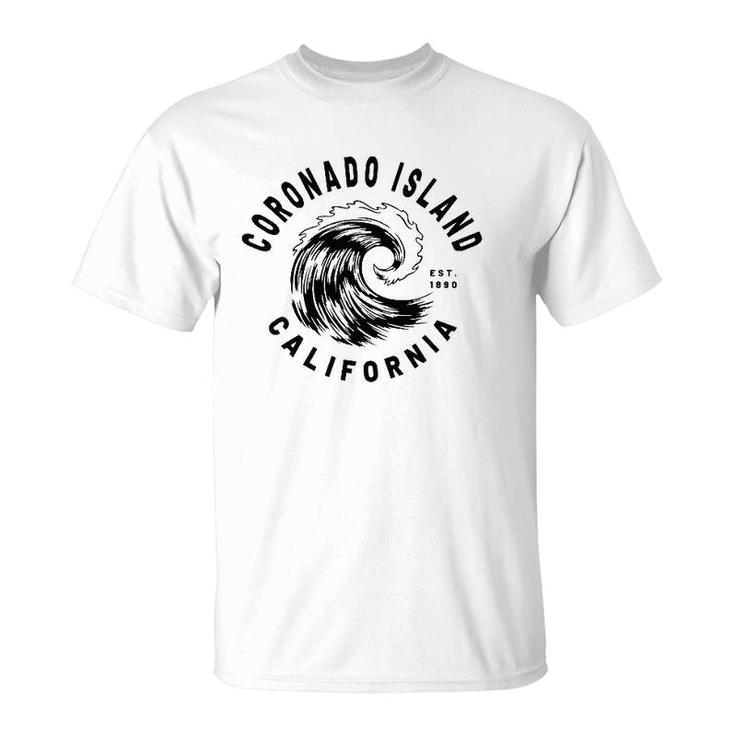 Retro Ocean Wave Coronado Island California Novelty Design T-Shirt