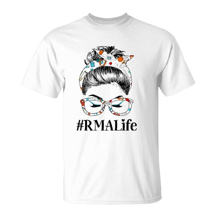 Rma Life Messy Hair Woman Bun Healthcare Worker T-Shirt