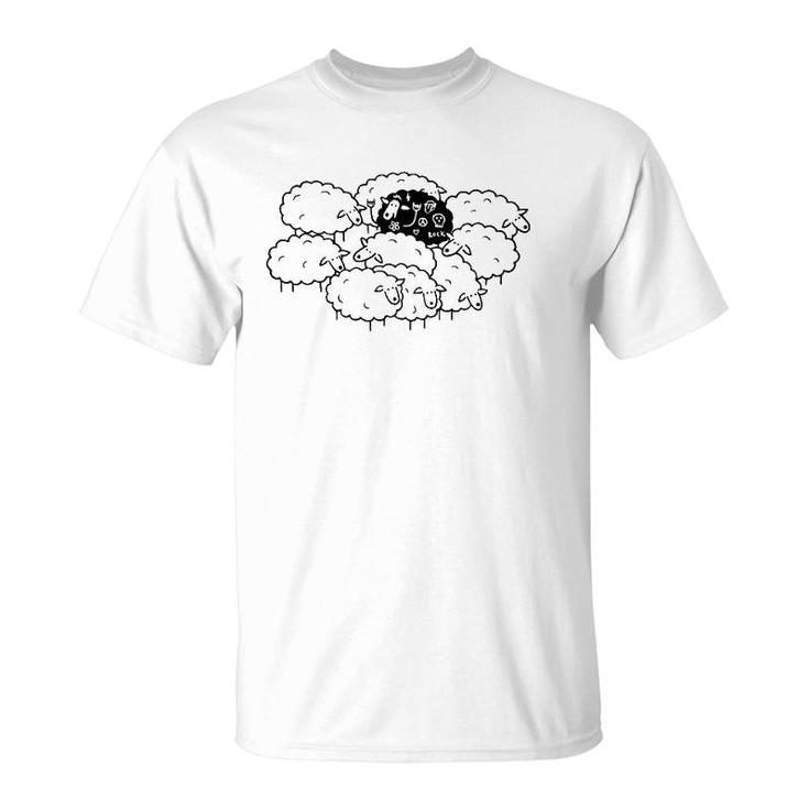 Rock N Roll Peace Love Black Sheep Funny Animals Graphic Art T-Shirt