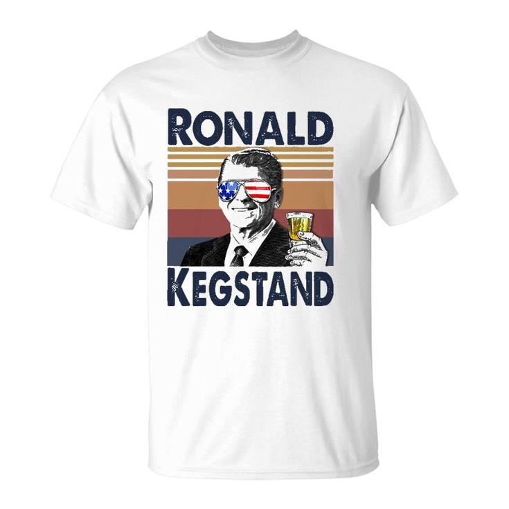 Ronald Kegstand 4Th Of July Independence Day Us Flag Retro T-Shirt