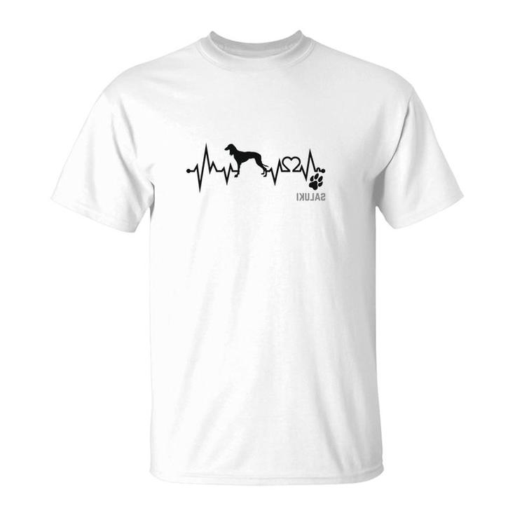 Salukidog Heartbeat Dog Paw Dog Lovers Gift For Dog Moms And Dads T-Shirt