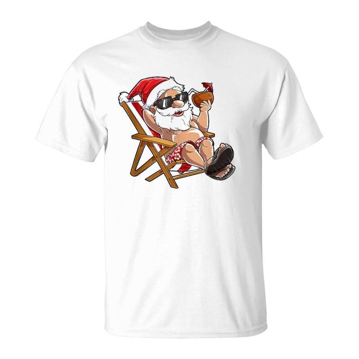 Santa Christmas In July Funny Men Women Hawaiian Tropical T-Shirt