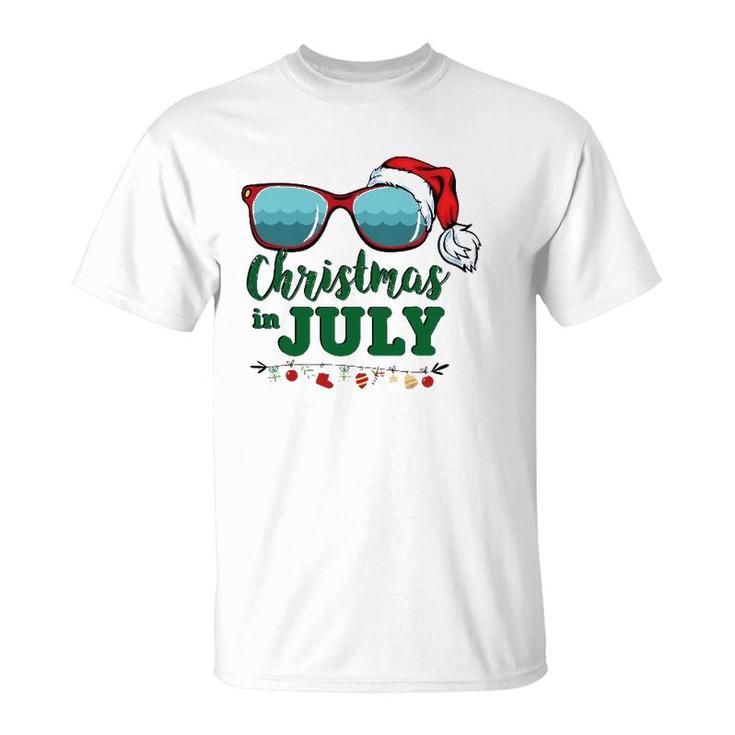 Santa Hat Sunglasses Summer Christmas In Julygift T-Shirt