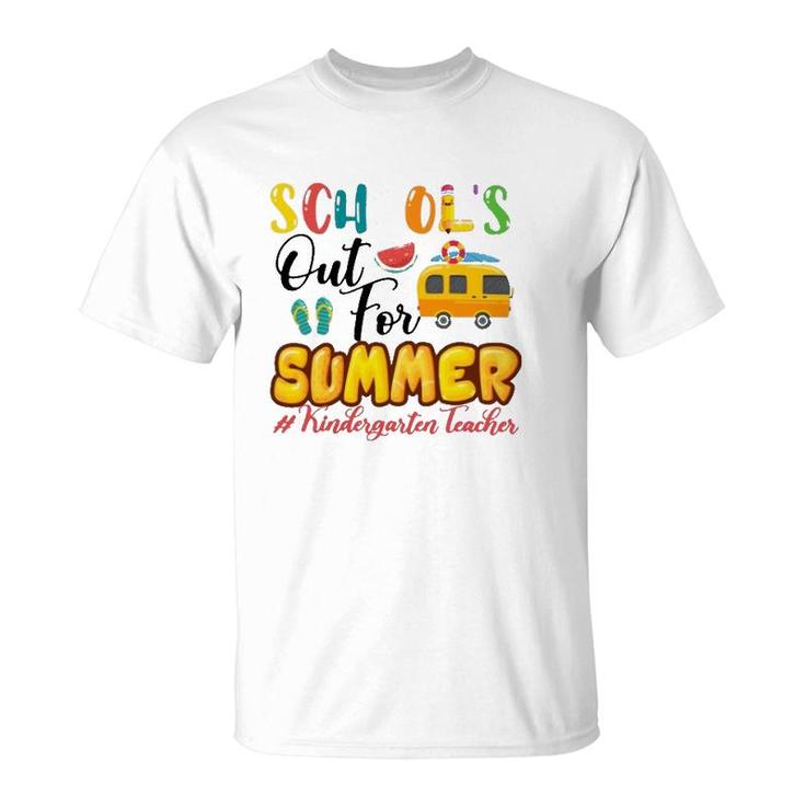School's Out For Summer Kindergarten Teacher Van Car Beach Vacation T-Shirt