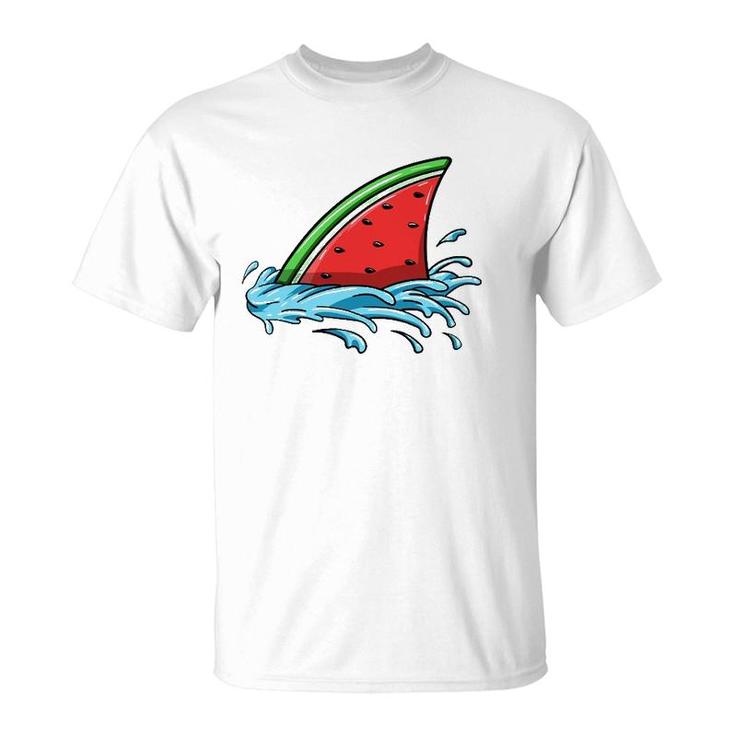 Shark Watermelon Lover Fish Fin Summer Fruit Slice Seeds T-Shirt