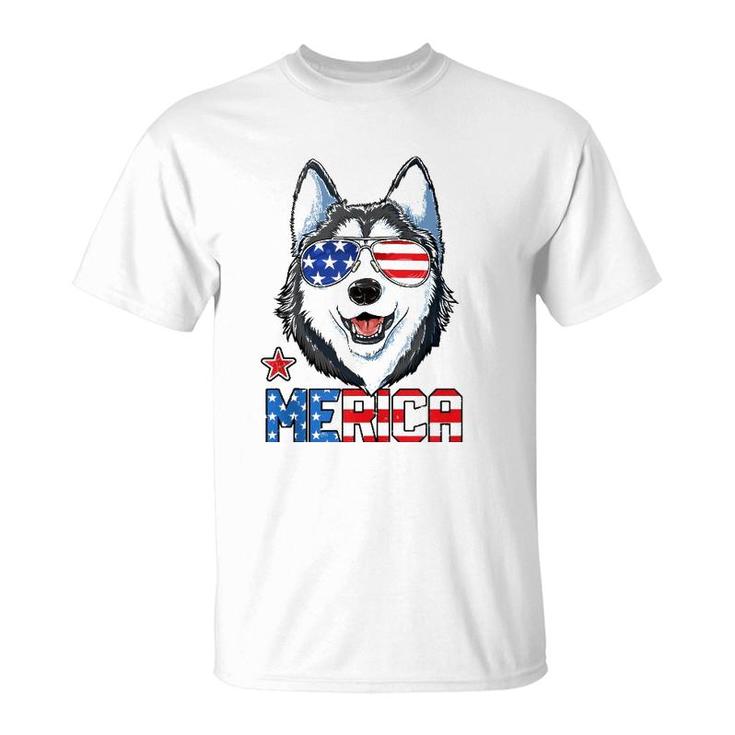 Siberian Husky 4Th Of July Gifts Merica Men American Flag  T-Shirt
