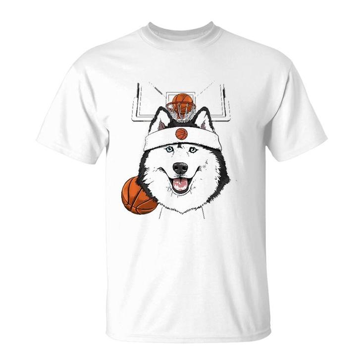 Siberian Husky Basketball Dog Lovers Basketball Player  T-Shirt