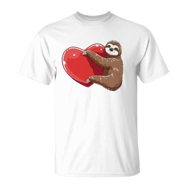Sloth Heart Valentine's Day Sloth Lovers Sloth Hugging Heart T-Shirt