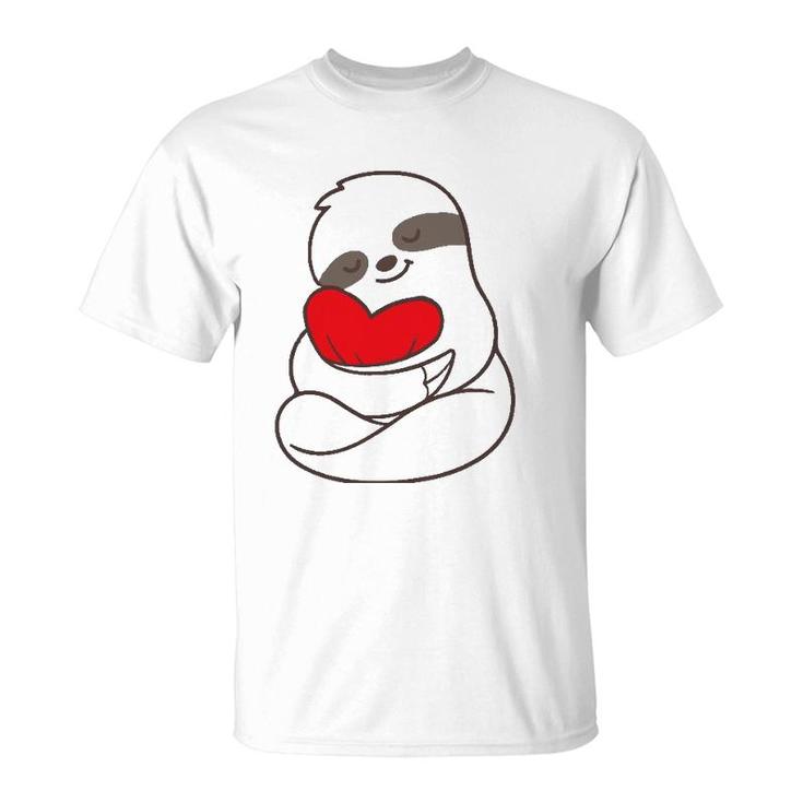 Sloth Hearts Love Valentines Gift Him Her Girlfriend Women T-Shirt