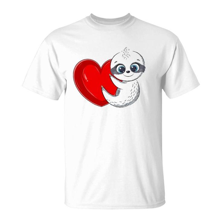 Sloth Valentine's Day Kids Girls Women Heart Cute Sloth Vday T-Shirt