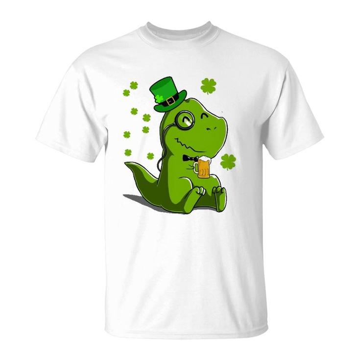 St Patrick's Day Irish Leprechaun Dinosaur T Rex Beer T-Shirt